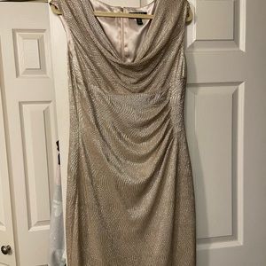 Ralph Lauren gold/champagne color dress with side ruching and cowl neck. Size 14